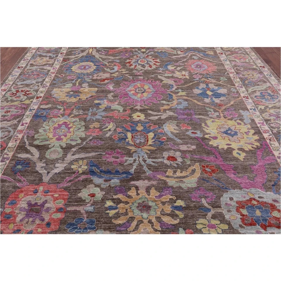 Hand Knotted Oushak Rug Floral Wool Area Rug Vintage Turkish Carpet Decor