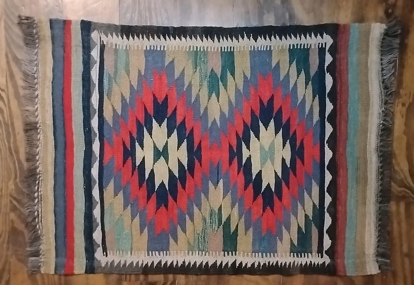 Vintage Wool Runner Rug Multicolor Native American South Western StyleTapestry