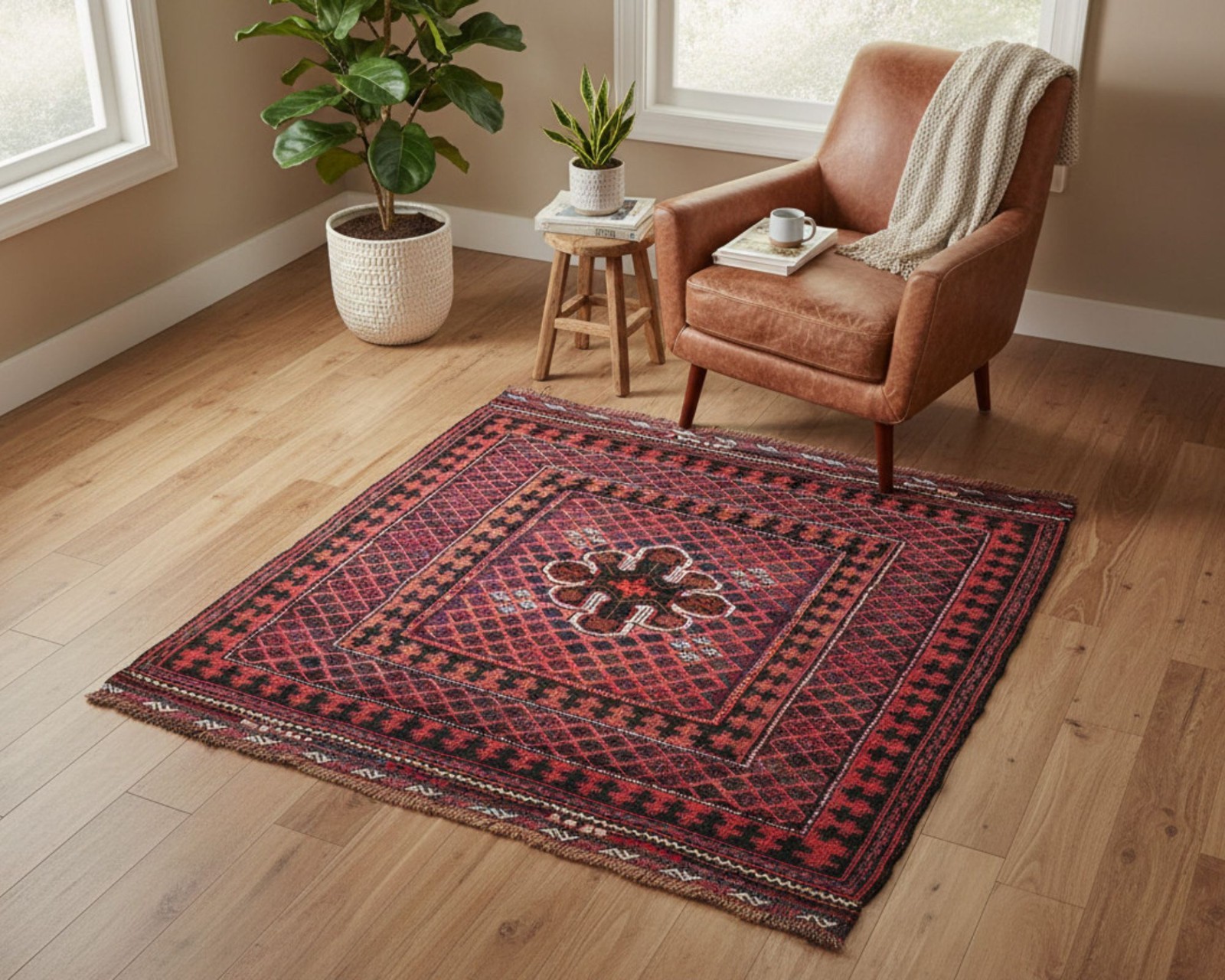Afghan Mashwani Kilim 3×4 Square Vintage Wool Tribal Geometric Oriental Boho Rug