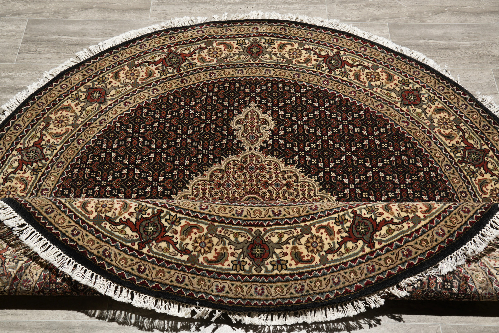 5 x 5.4 Round Wool and Silk Mahii Tabriiz Herrati Rug Black #F-4216