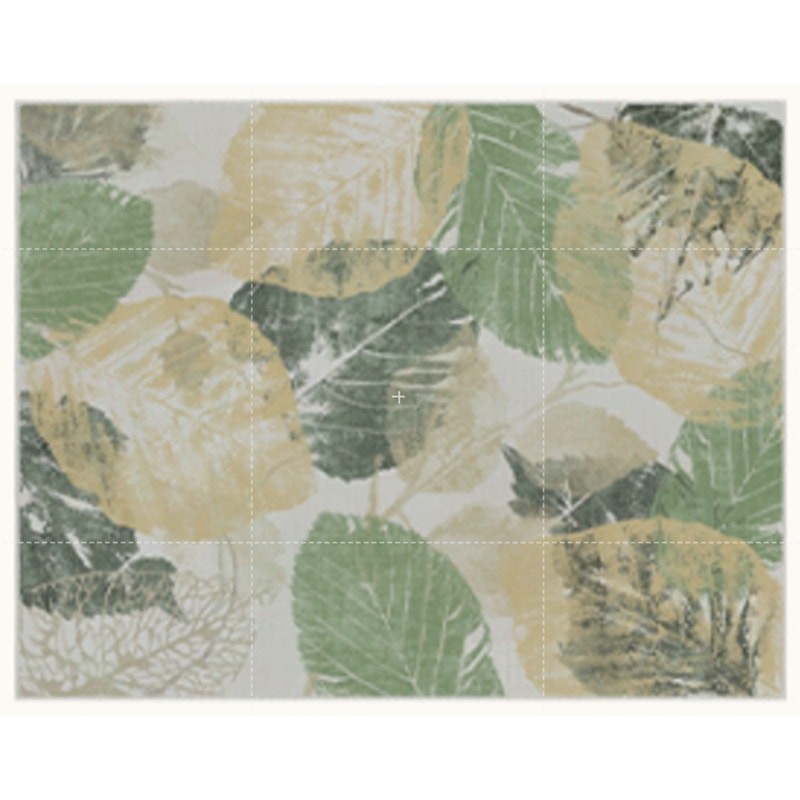 6x9Ft Low Pile Area Rug Leafy Green, Gray, & Cream, Machine Washable, Non Slip