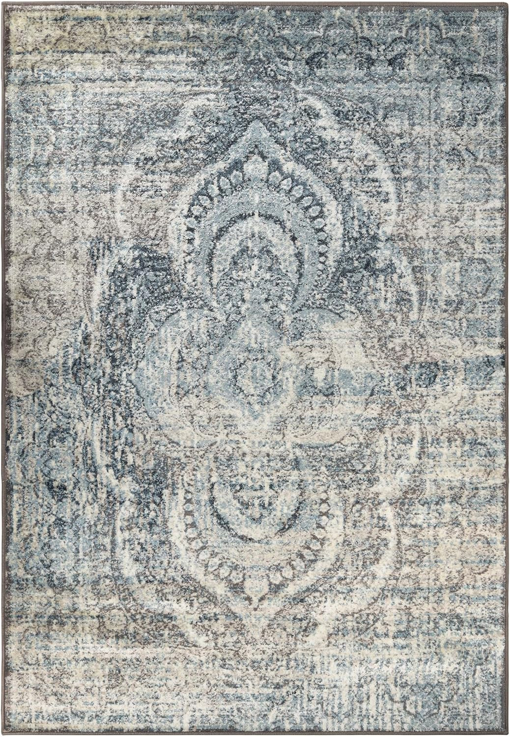 Plush Vintage Abstract Medallion Area Rug, 8′ x 10′, Blue/Beige