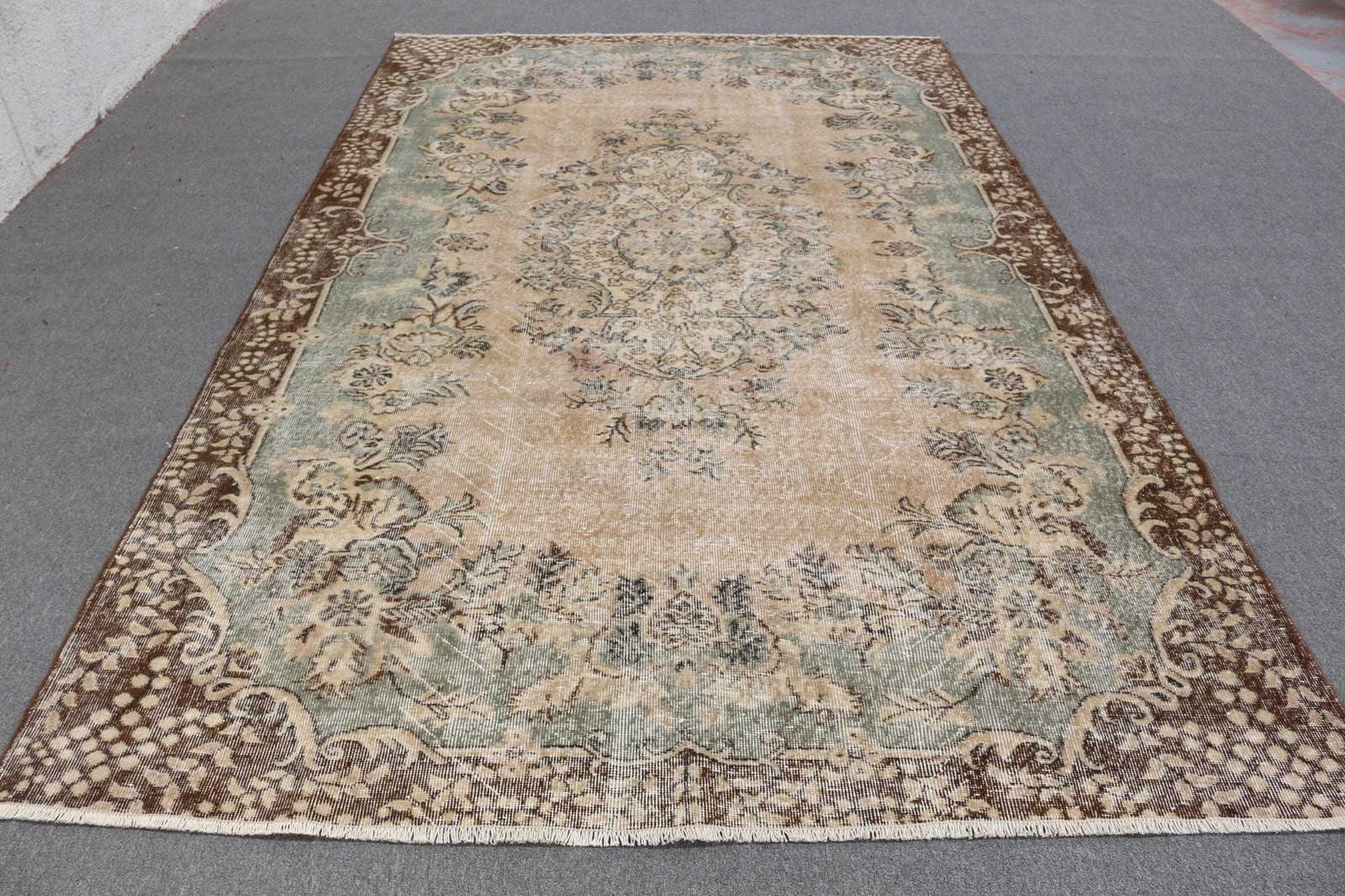 6,46×10,2 ft Rug, Turkish Vintage Large Rug, Brown Wool Rug