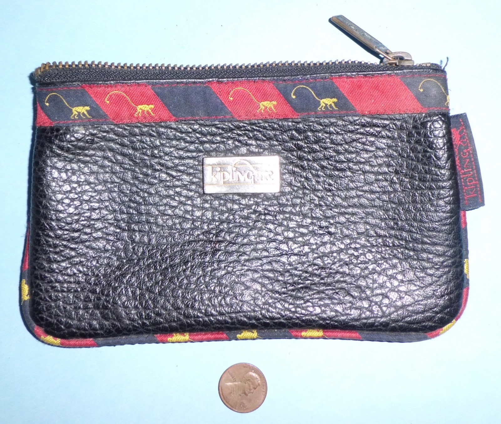 Black Kipling Clutch Purse/Wallet With Zipper Leather 6.5″ x 4″