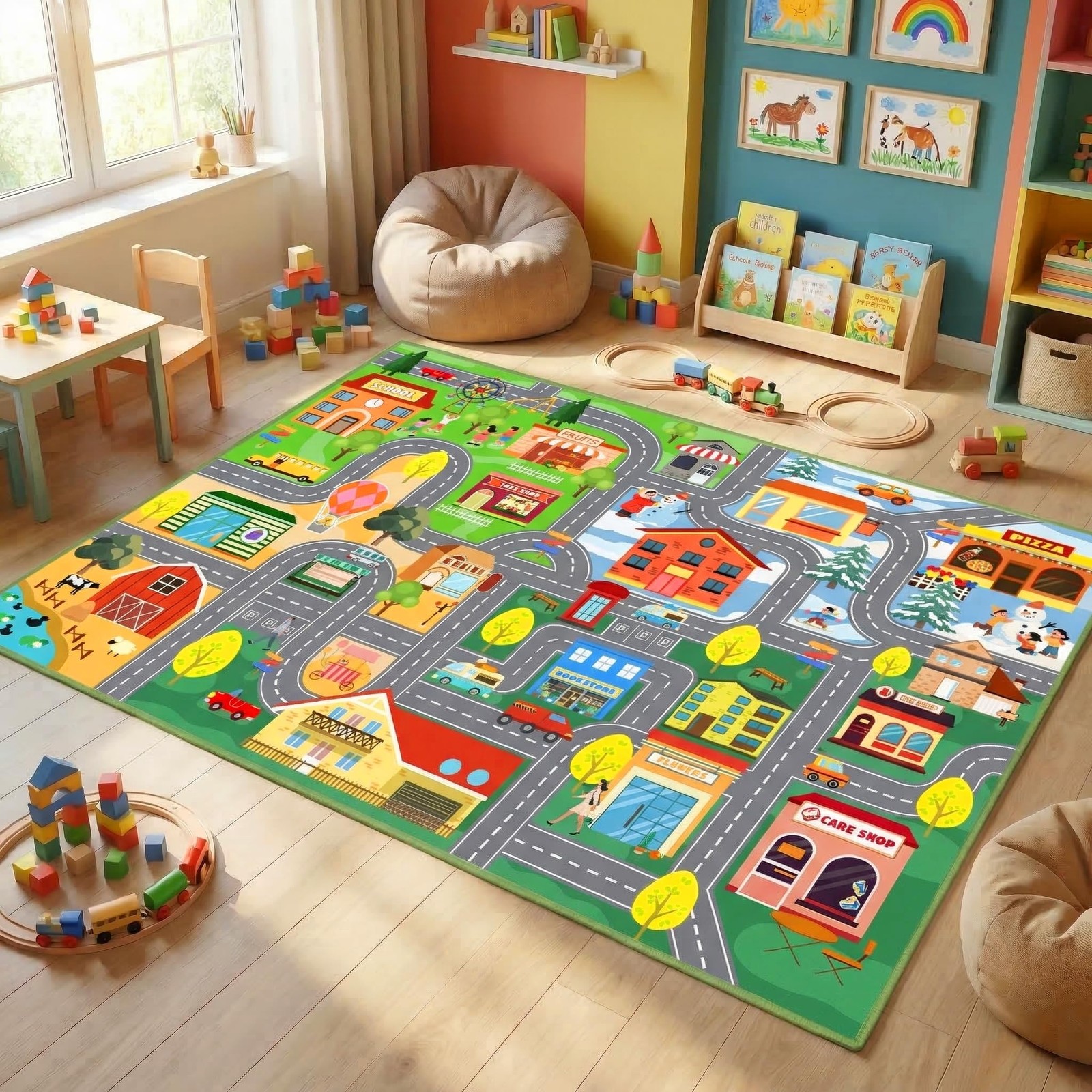 6×8 Feet Car Rug Play Mat for Boys Bedroom, Large Educational Town Carpet wit…