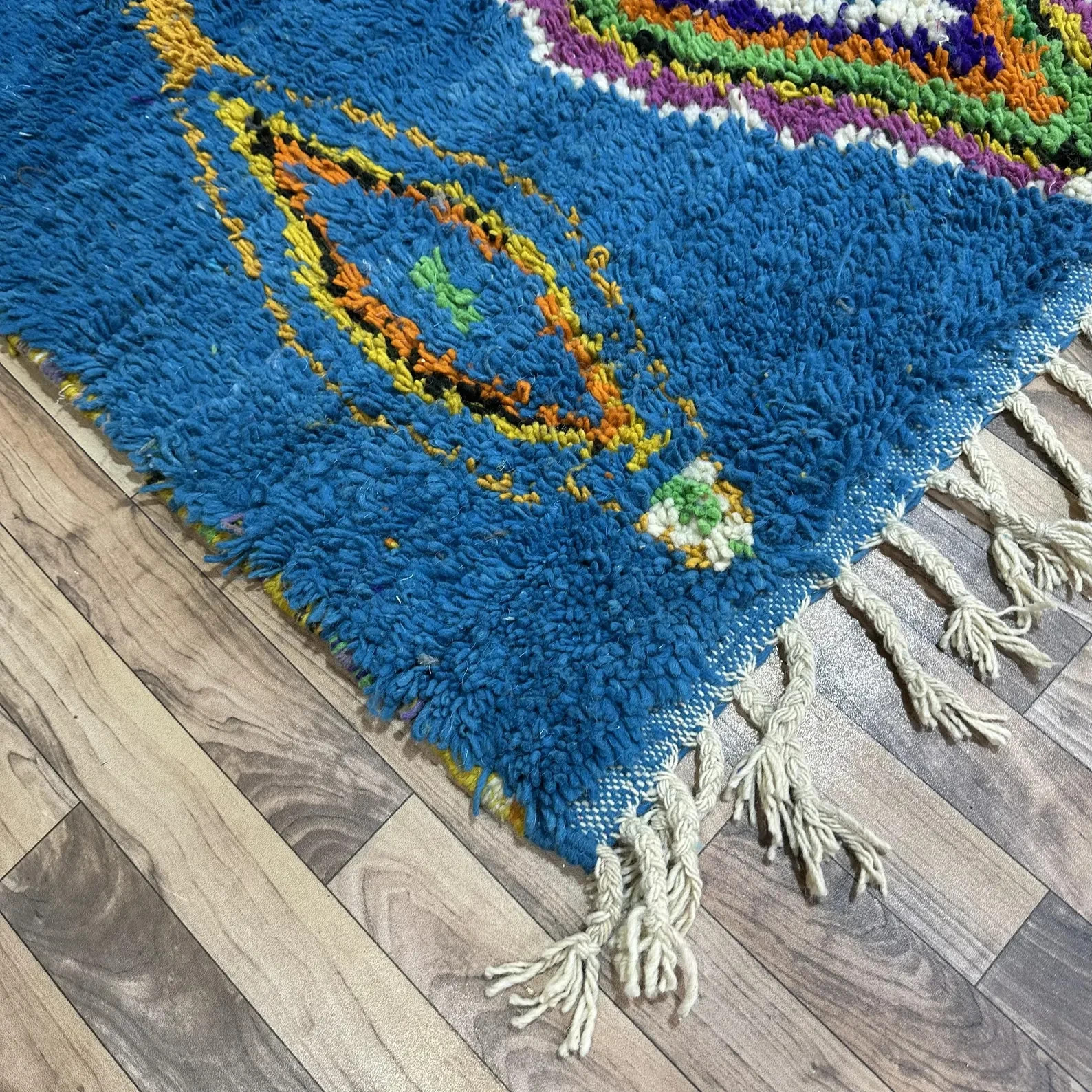 Teal Moroccan Rug, Abstract Colorful Diamonds, Custom Wool Rug
