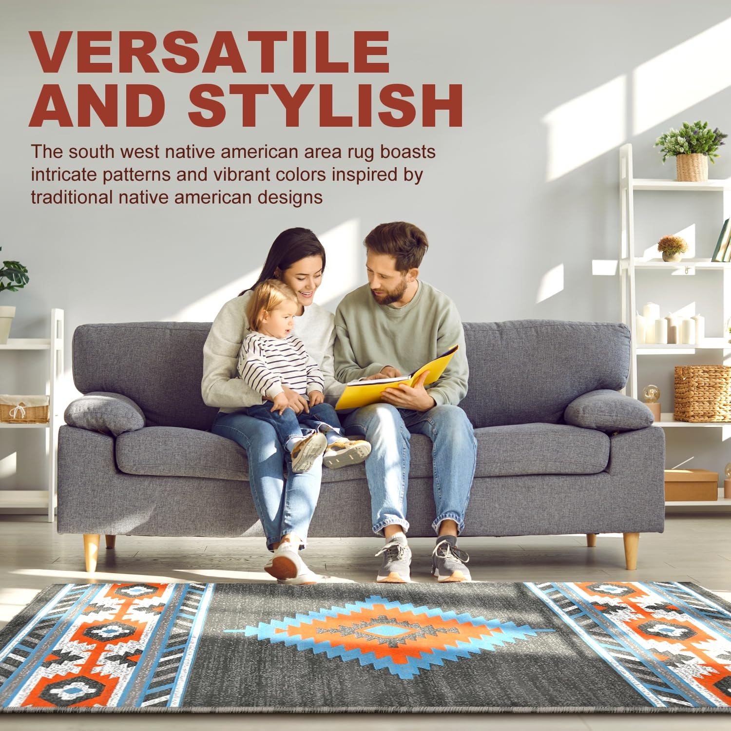 YHSF South West Native American Area Rug (Lead, 8 Feet x 10 Feet)
