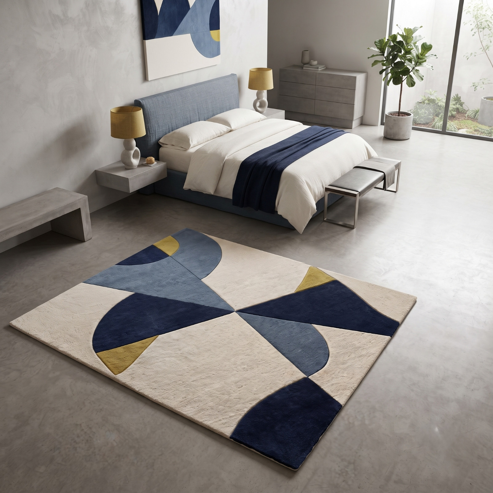Abstract Modern Multicolor Wool Area Rug Contemporary Artistic Statement Décor