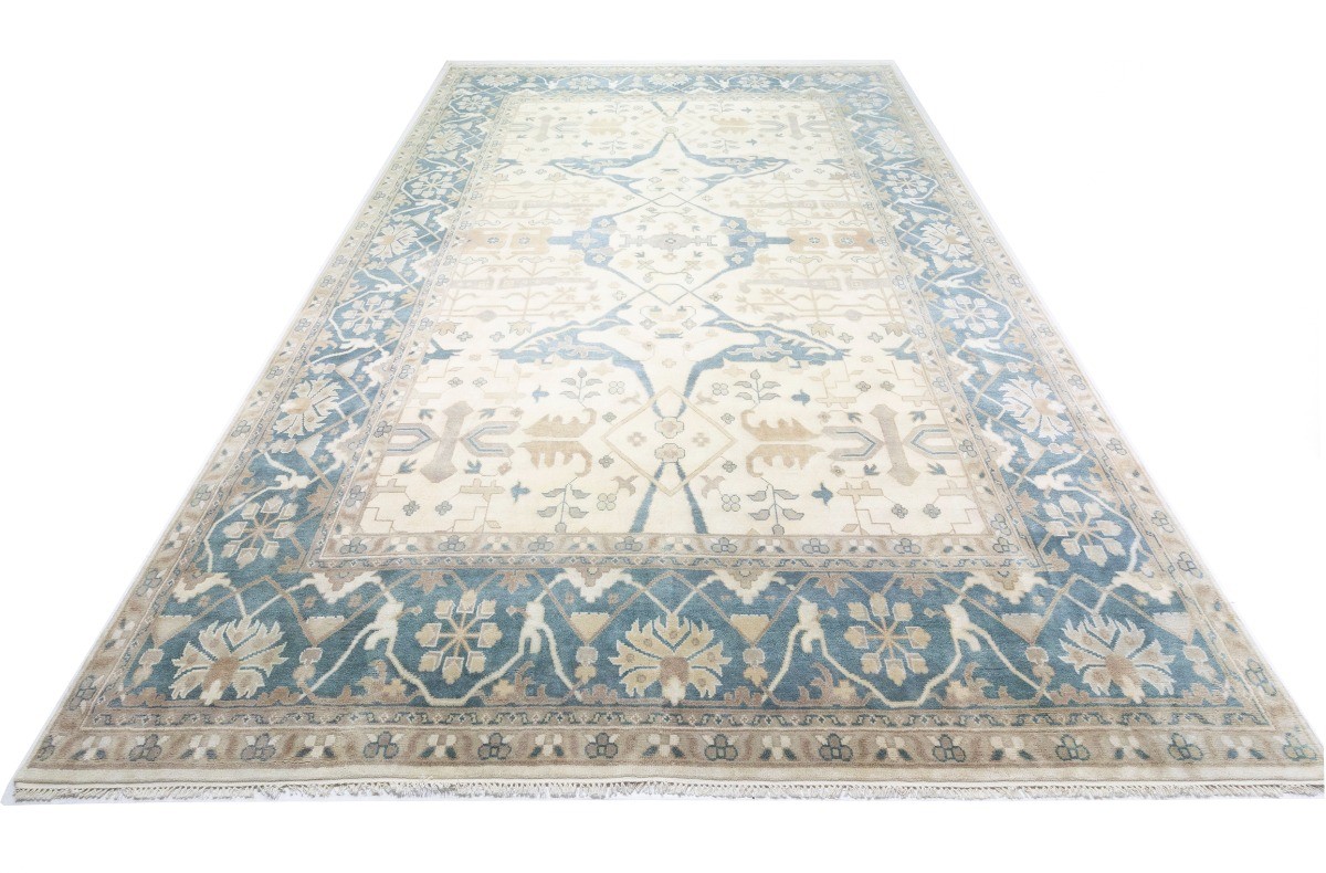 Hand-Knotted Floral Palatial Oushak Rug Oversized Oriental Decor Carpet 12X18 ft