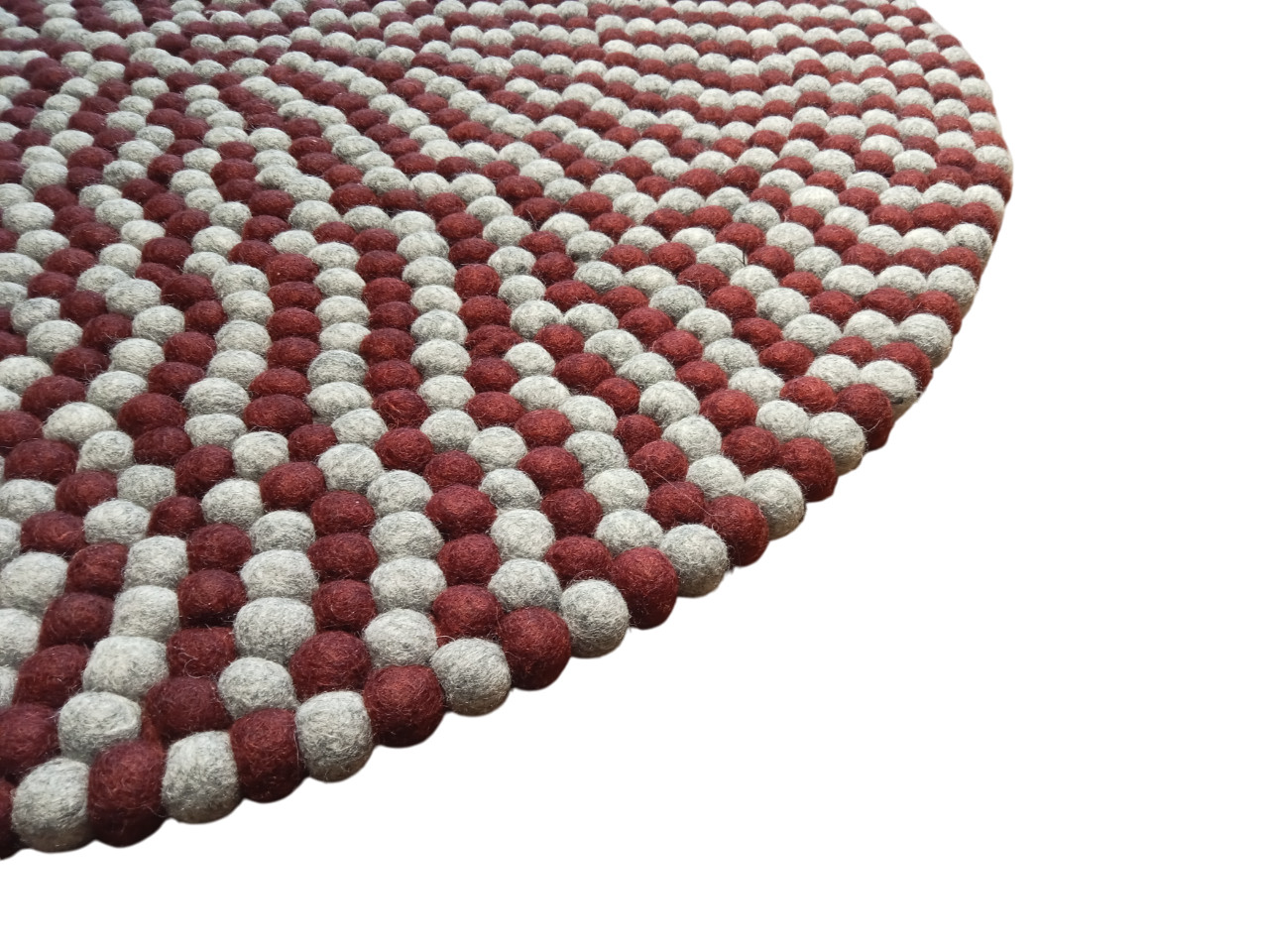 Handmade Wool Felt Ball Rug 100cm Round Maroon Grey Hand Felted Nepal Carpet New