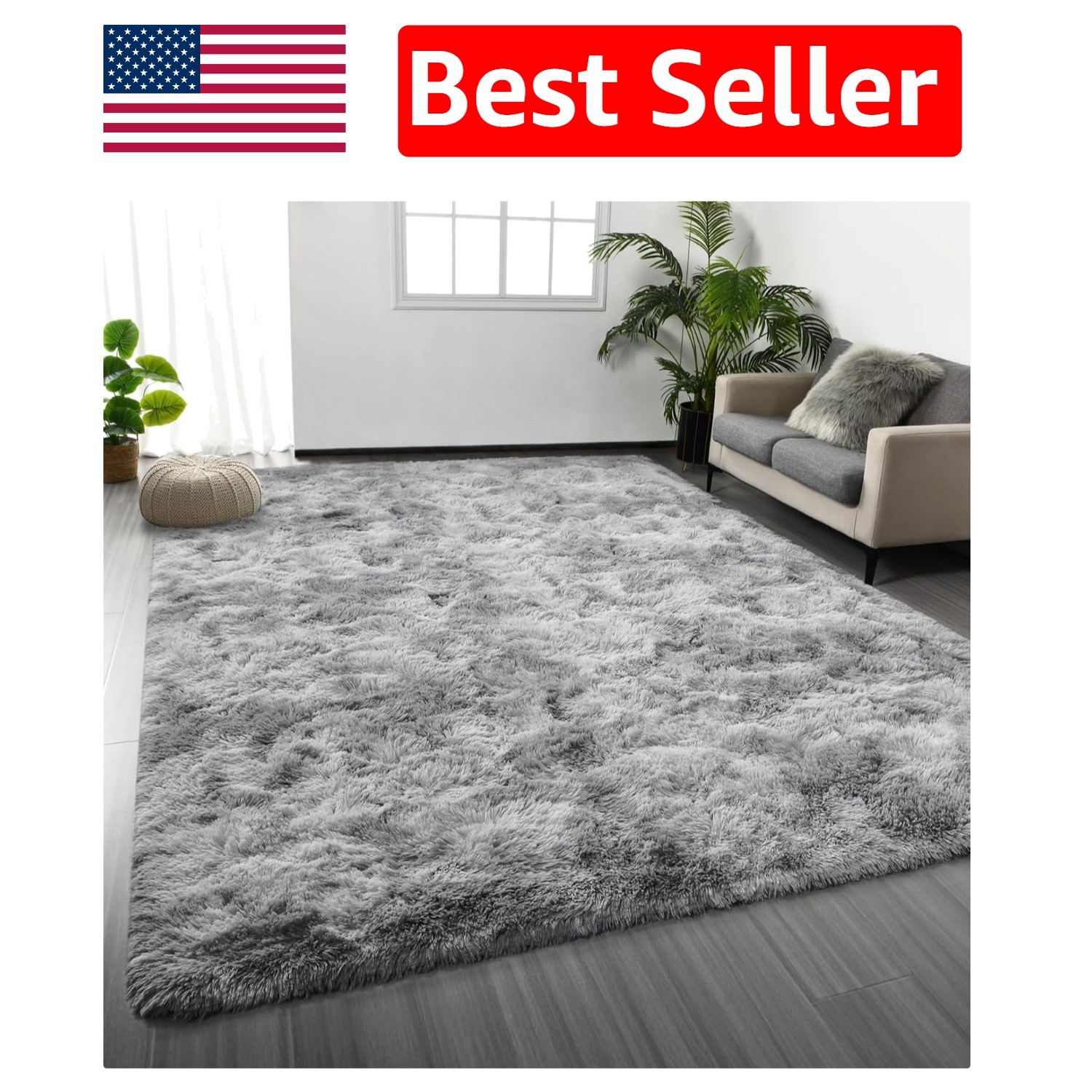Stain Resistant 6′ x 9′ Tie-Dye Shag Rug – Fluffy Indoor Carpet for Home Decor