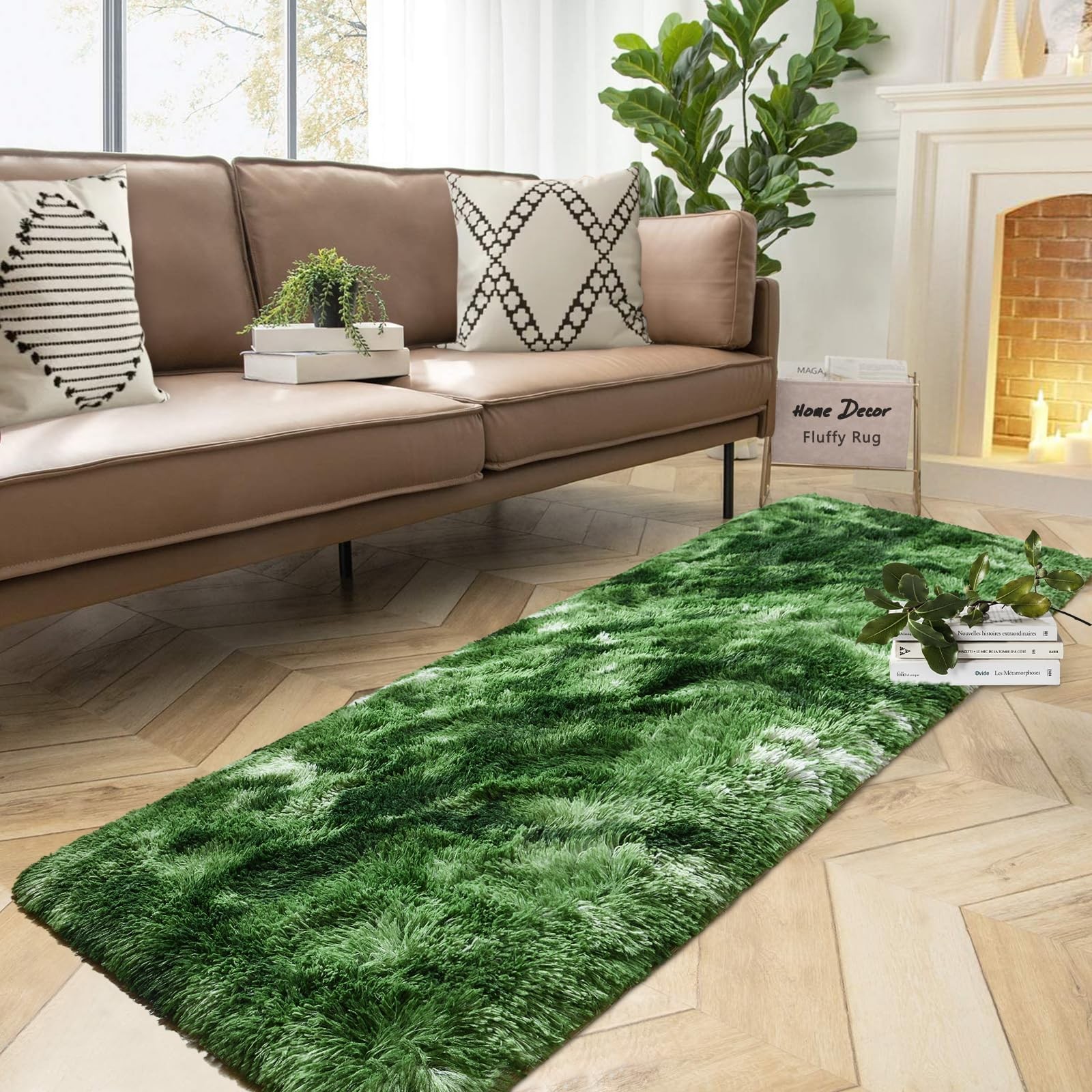 Fluffy Dark Green Runner Rug 2×6 Feet Non-Slip Soft Plush for Bedroom – Kids