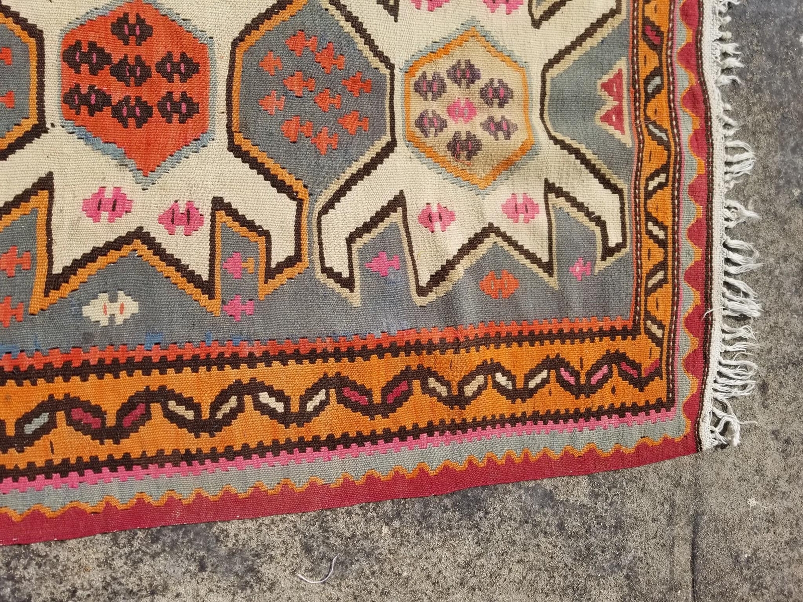 Vintage Traditional Handwoven Turkish Wool Multicolor Kilim Rug 56×36 inches