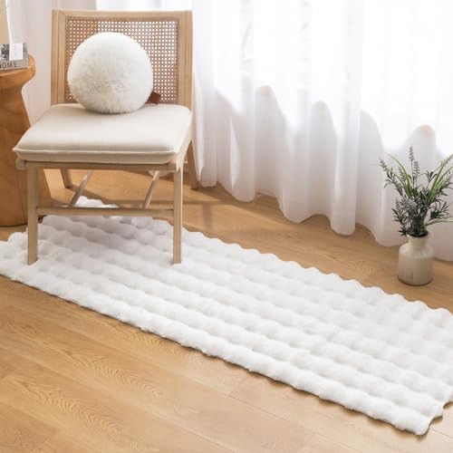 Ashler Faux Rabbit Fur Rug 2×6 FT Fluffy Soft Runner Area Rugs, 2 X 6 ft White