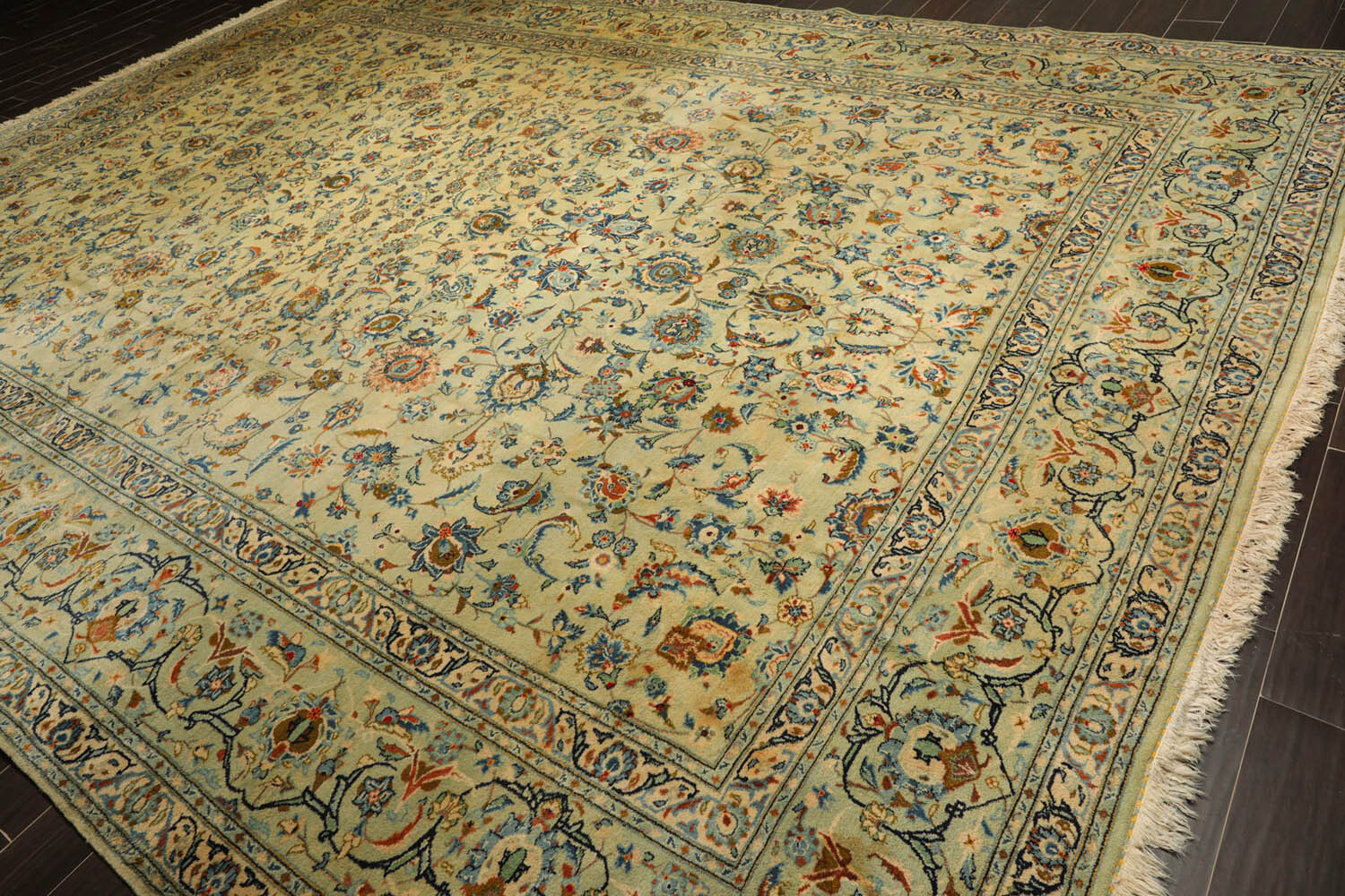Antique Palace Hand Knotted 100% Wool Kashaan Traditional Area Rug Celadon