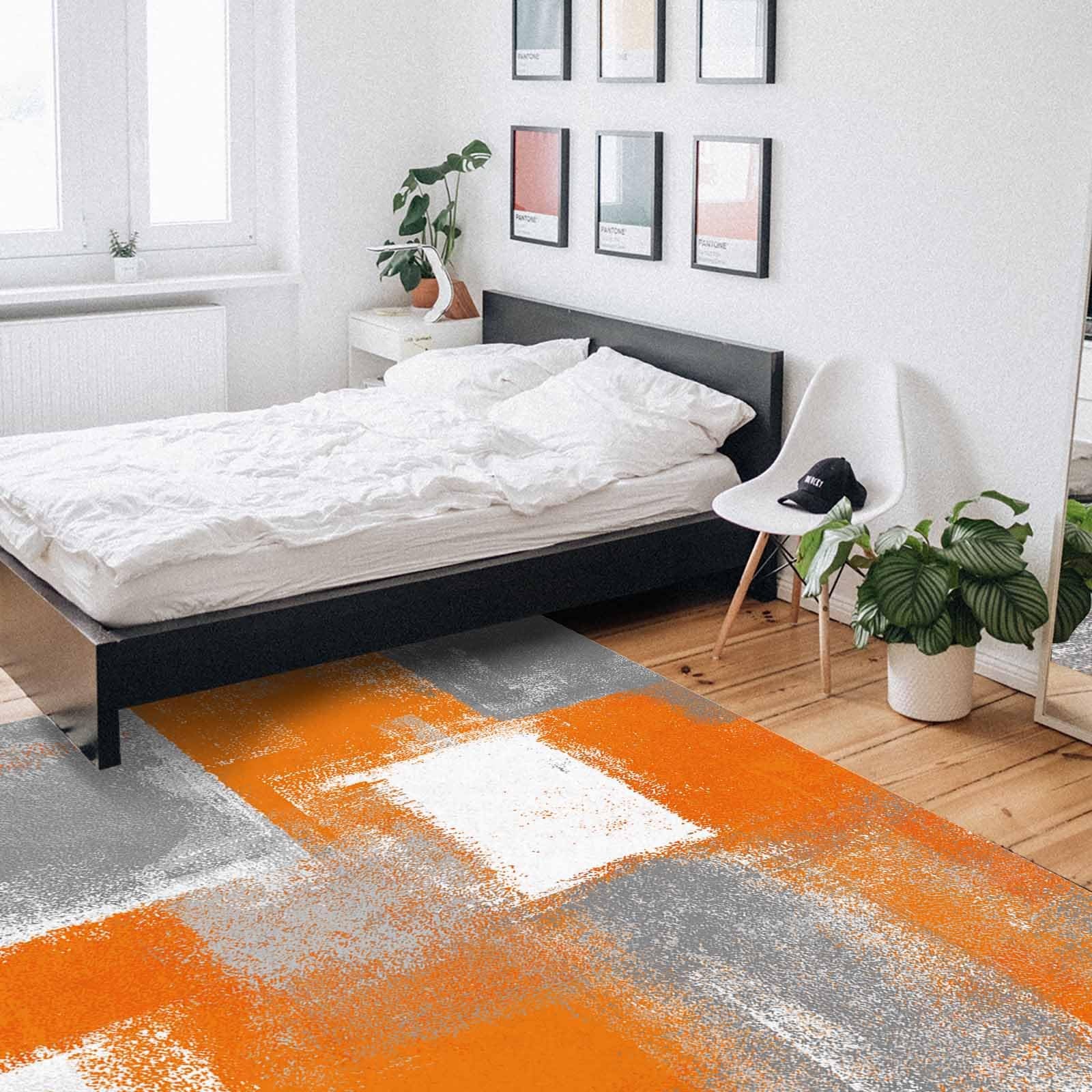 Rugs Abstract Geometric Oil Painting Orange Area Rug Non-Slip Stain-Proof Acc…
