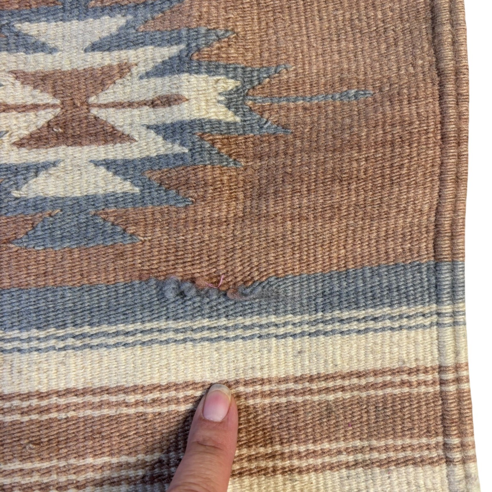 Southwestern Handwoven Wool Rug Tapestry Geometric Diamond Terracotta Blue 24×41