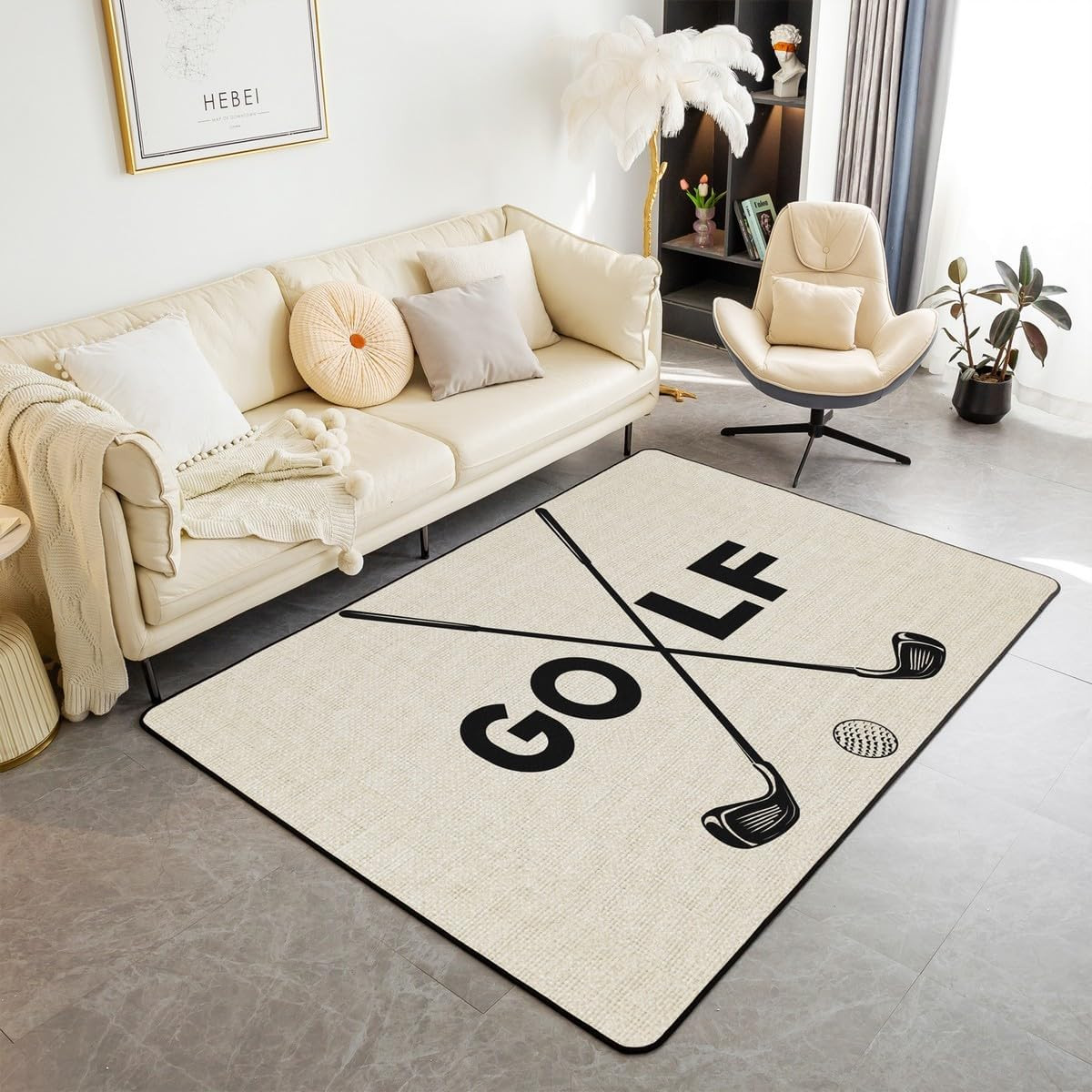Golf Club Area Rug for Bedside,Boys Teens Ball Game Lover Non Shedding Living Ro