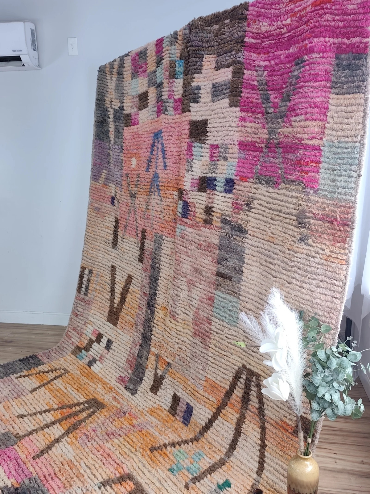 Handmade Moroccan Boujaad Rug 9’7″ x 6’9″ Rose Clay Patchwork Wool Rug