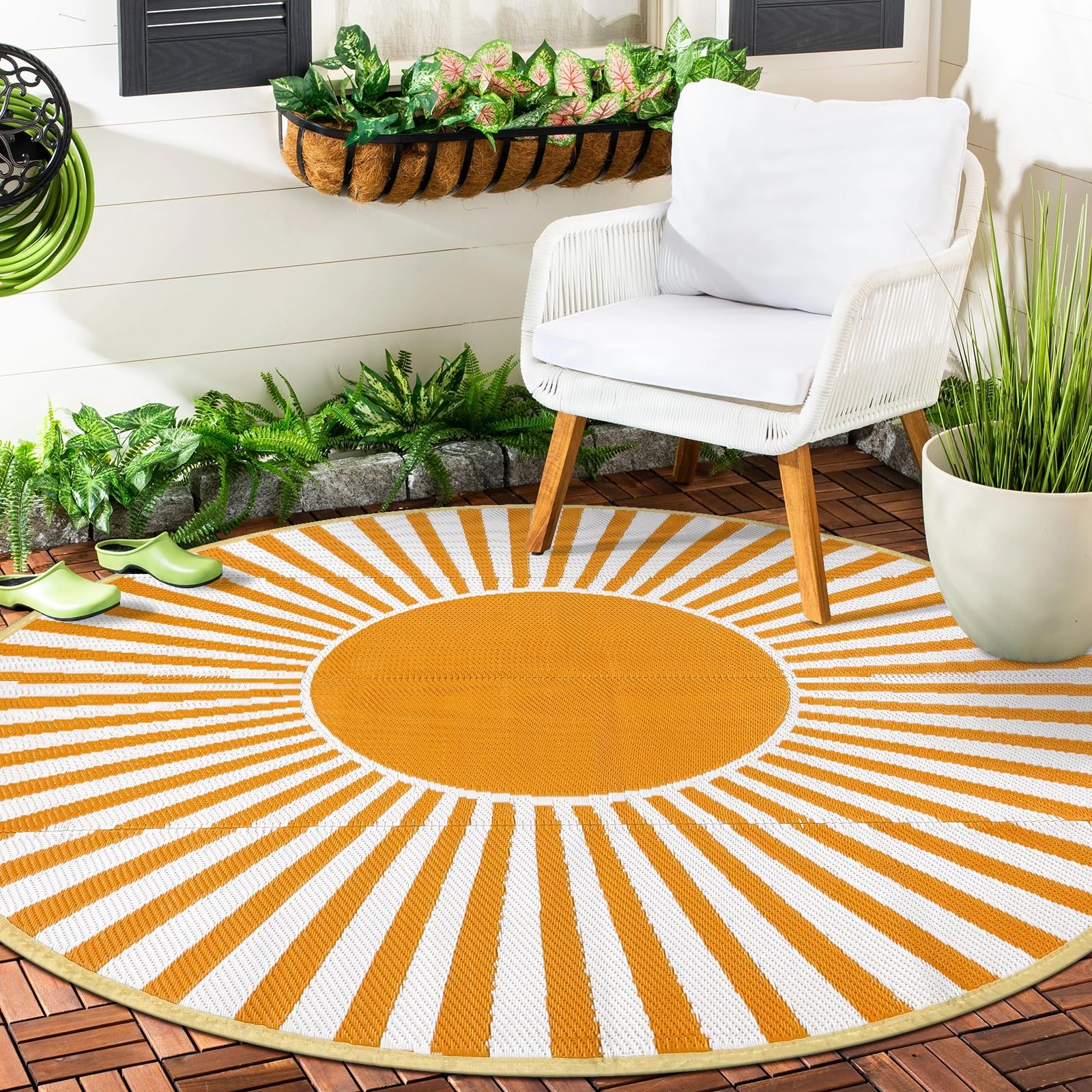 Round Outdoor Rugs 6ft for Patios Clearance, Waterproof Reversible Plastic St…