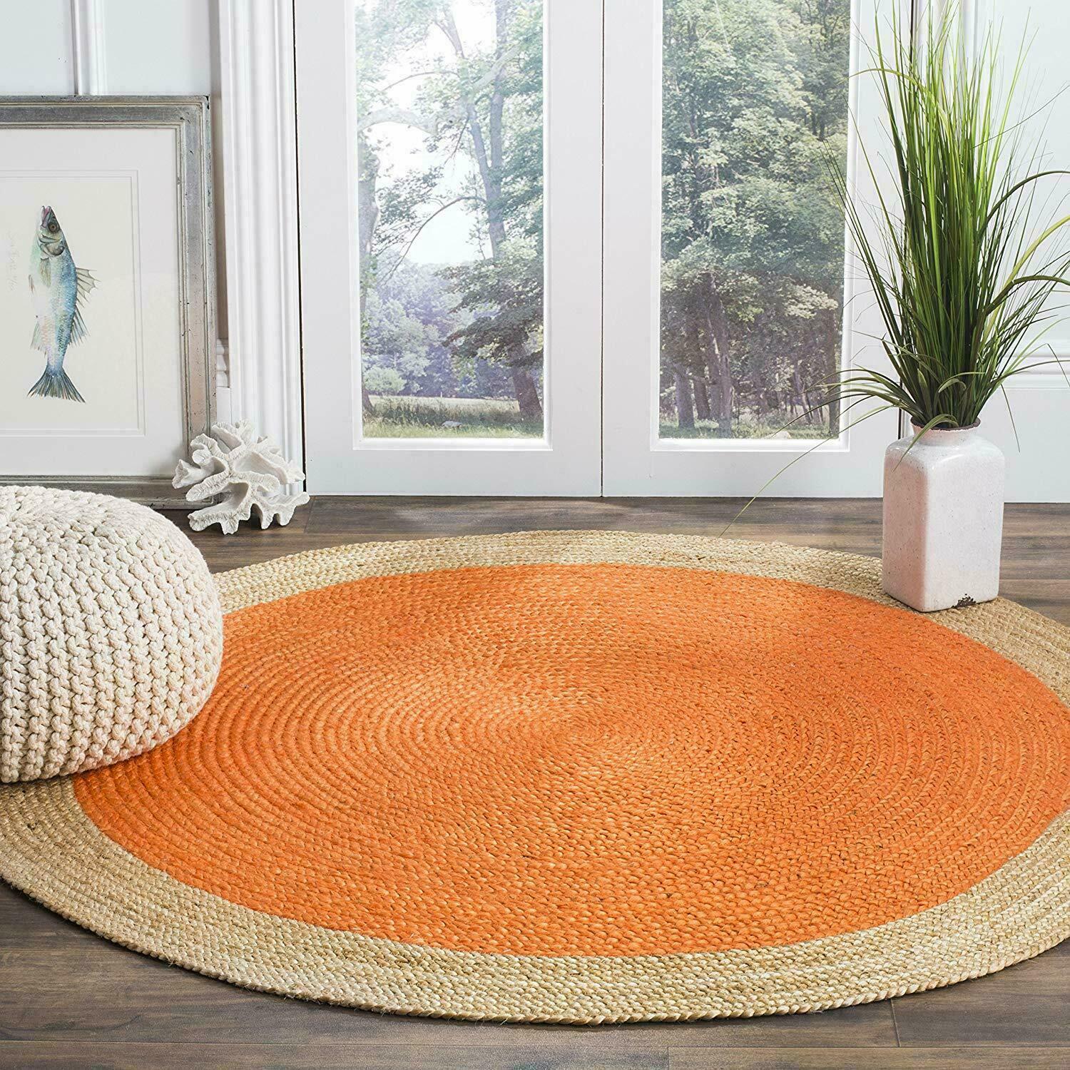 Rug Jute Orange Round 100rmhouse Natural Jute Hand Braided Modern Rustic Look