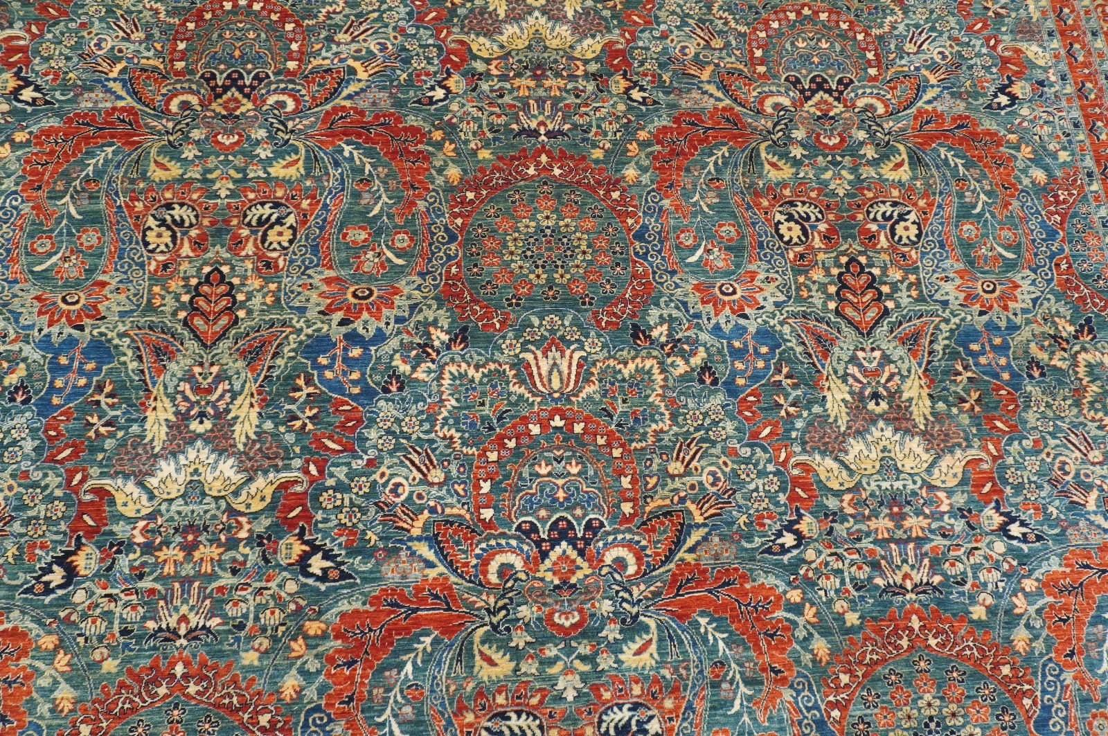 12×15 ft Green Turkish Hereke Hand Knotted Wool Oriental Rug ( 11’10″x14’4″ )