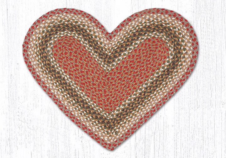 Earth Rugs C-24 Olive Burgundy Gray Heart Braided Rug 20″ x 30″