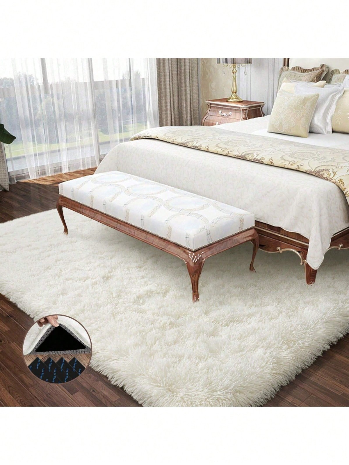 Fluffy Shag Area Rug Cream White Soft Fuzzy Carpet Bedroom Living Room All Sizes