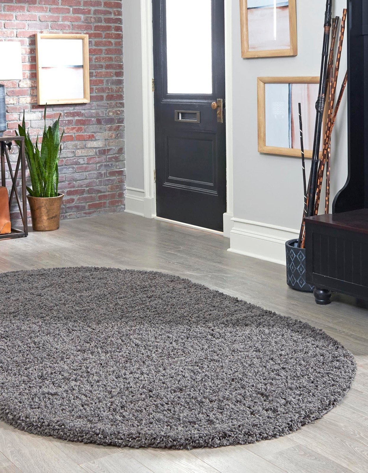 Unique Loom Solo Solid Shag Rug 3’3″ x 5’3″ Oval Graphite Gray Polypropylene