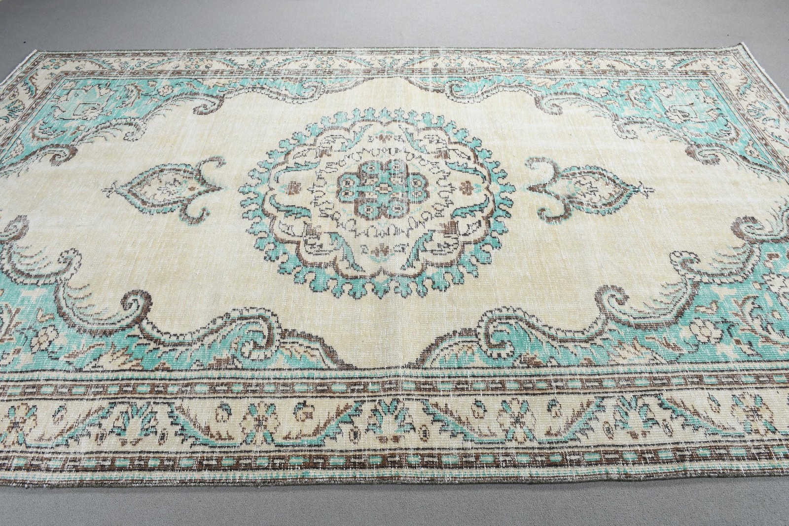 Rug, 6,4×10,1 ft Vintage Rug, Blue Striped Rug Wool
