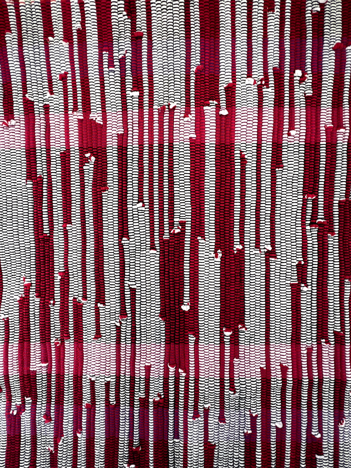 Woven Rag Rug 28 x 29in Homemade Jersey Fabric & 100% Cotton Warps Red & White