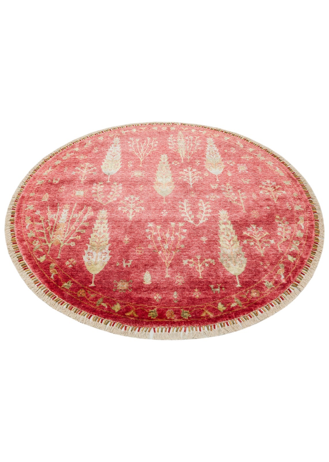 Handwoven Turkish Oushak Rug 5×5 ft Round Red Floral Vintage Anatolian