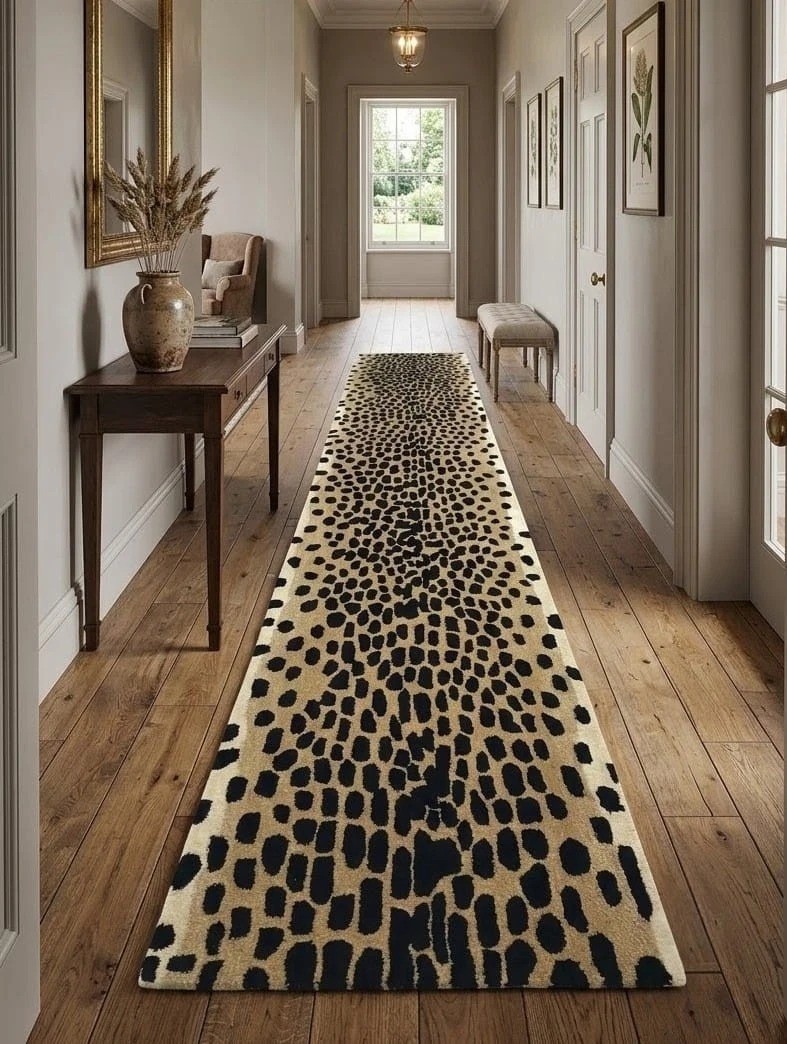 Hand Tufted Wool Leopard Runner Rug – Abstract Animal Print Hallway Handmade Rug