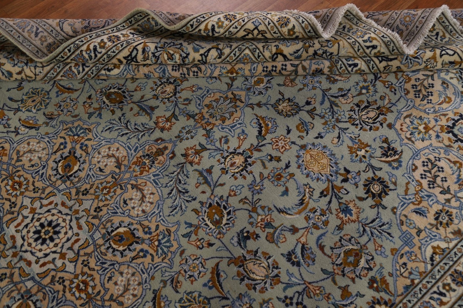 Sage Green Room Size Rug 9×13 Medallion Hand-made Wool Classic Vintage Carpet