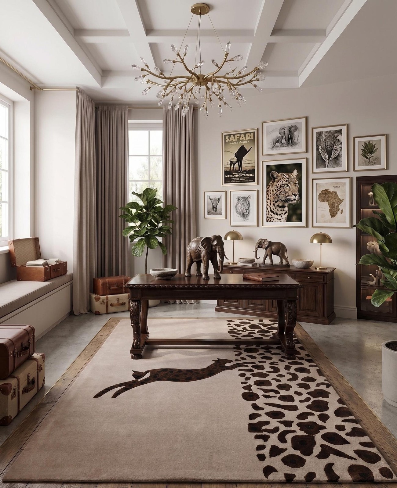 Hand Tufted Leopard Print Area Rug – Modern Beige Animal Pattern Carpet