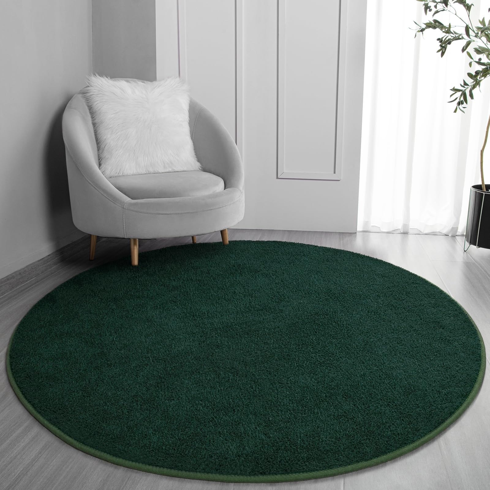 FlyDOIT Round Area Rugs for Bedroom Living Room, 4×4 Dark Green Super Soft Co…
