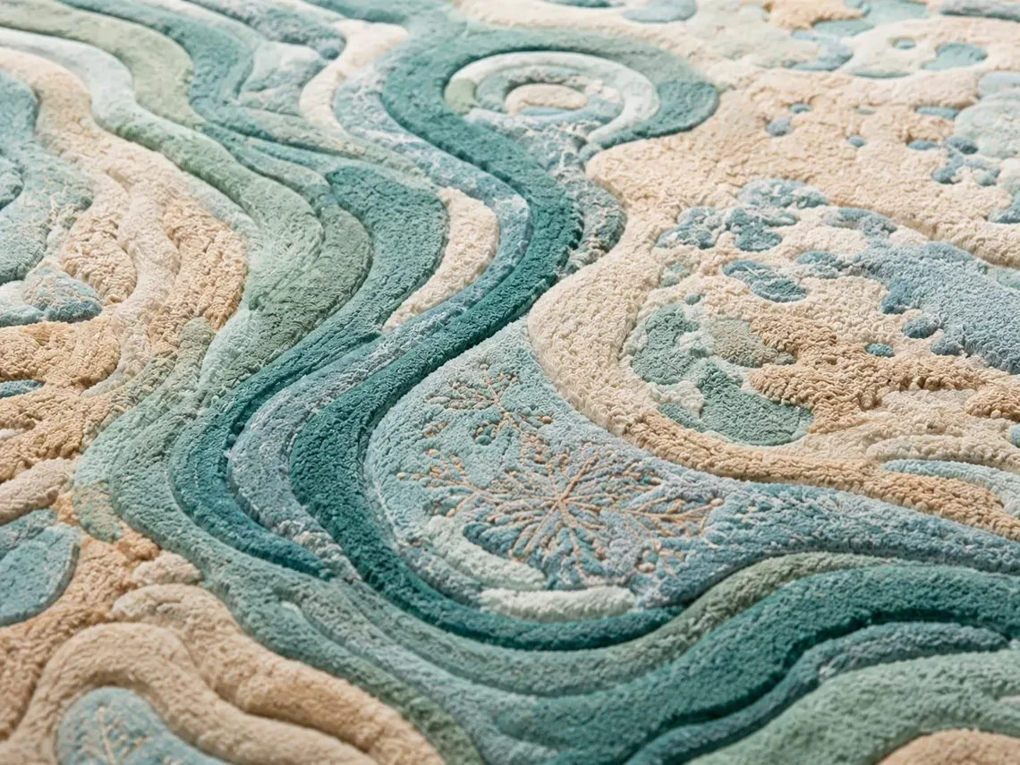 Ocean Breeze Coral Reef Hand Tufted Wool Rug – Luxury Coastal Area Rug Carpet.