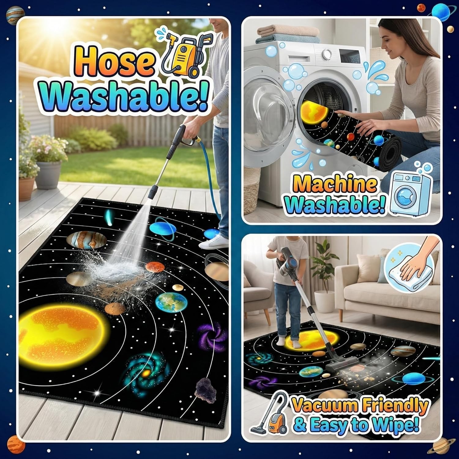 Space Rug for Boys Room – Outer Space Rug for Bedroom Solar System Planet Theme
