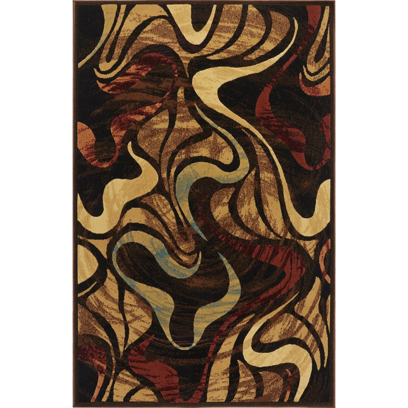 Catalina Picasso Contemporary Artistic Swirl Area Rug, Black/Brown, 5’3″x7’2″