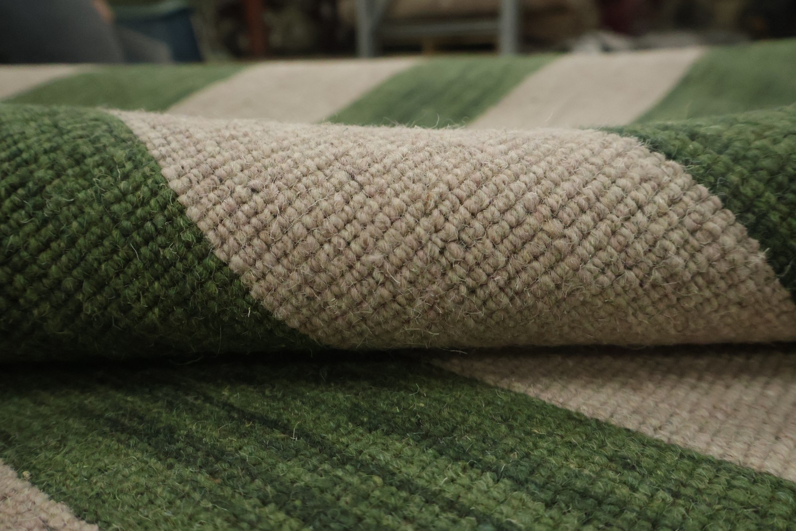 Chic Green/ Ivory Striped Area Rug 5×8 Hand-knotted Wool Modern Style Carpet