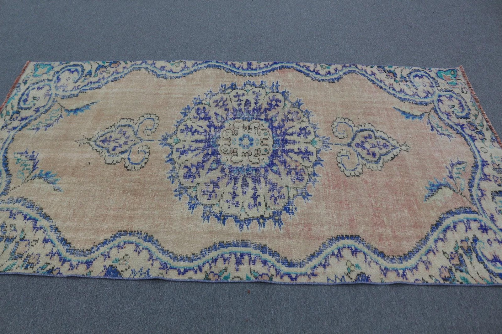 Turkish 4,4×7,7 ft Rug, Vintage Rug, Blue Southwestern Rug Wool