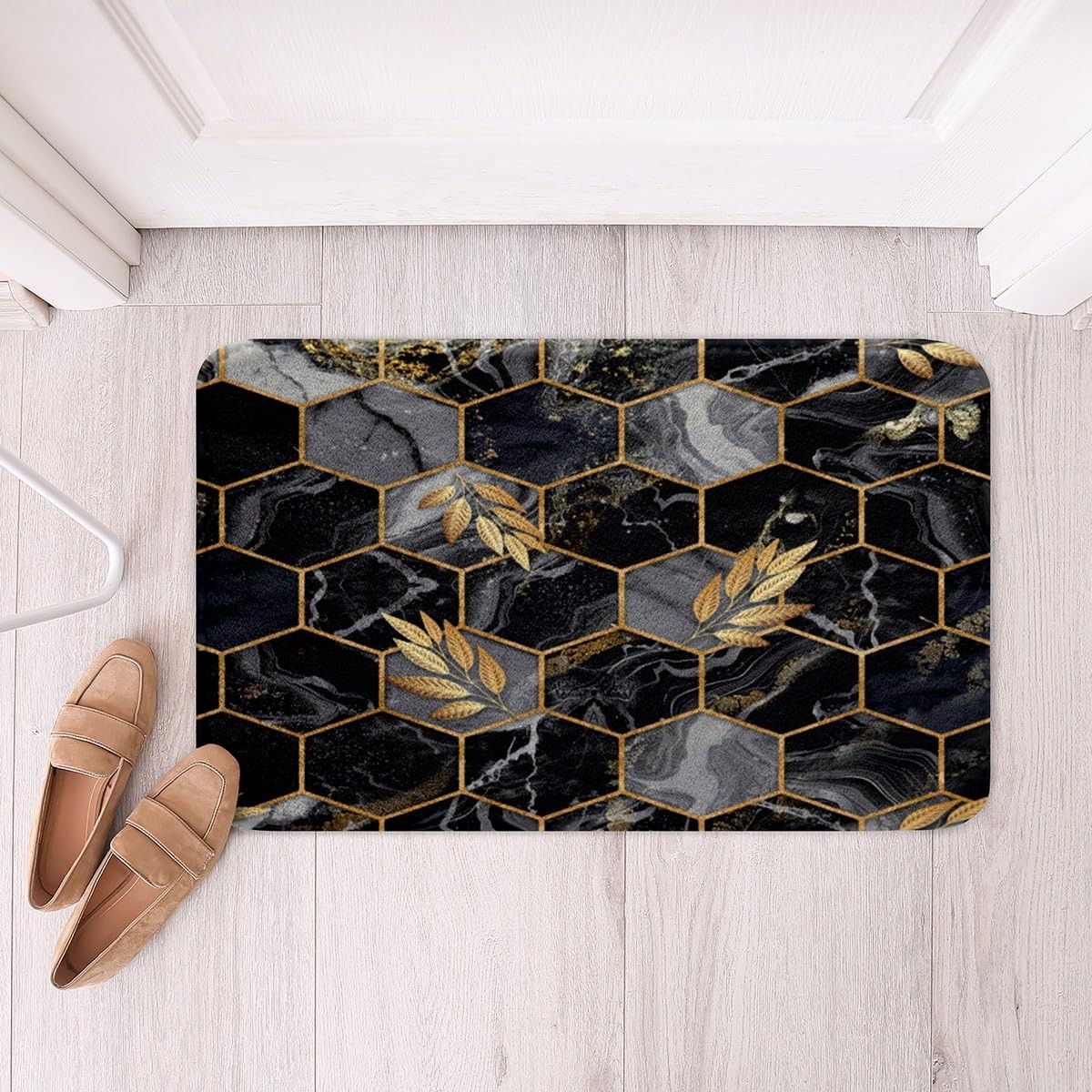 jejeloiu Honeycomb 16″x24″ Bath Mats for Bathroom Boys Girls Black Marble Bat…