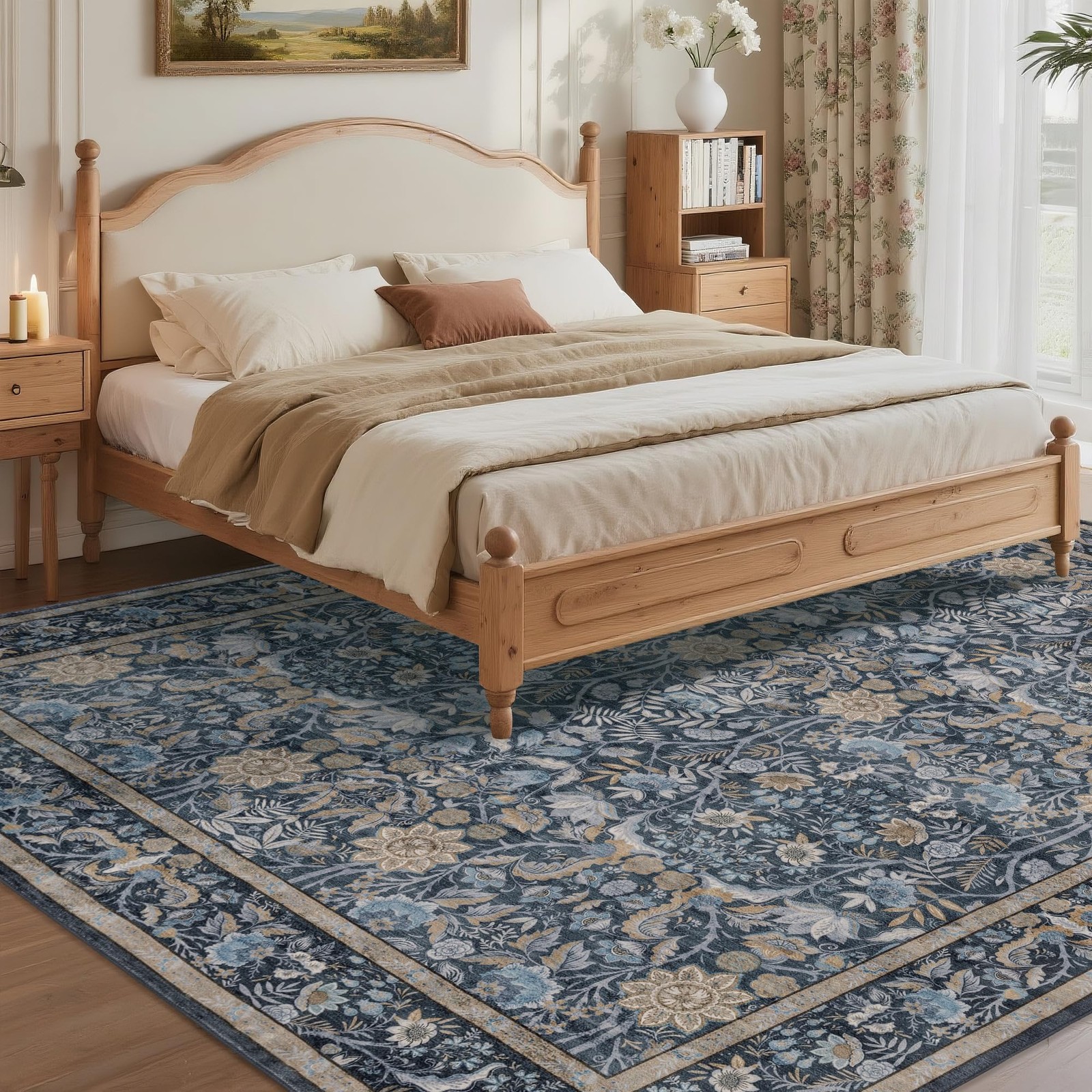 Luxcrest Blue 5×7 Area Rug Vintage Floral – Blue And Beige H080-BLUE-5070