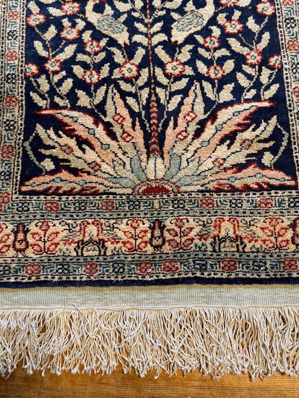 Vintage 100% Silk Turkish Rug Kayseri Tree of Life Rug-34″ x 19 1/4″-Handmade