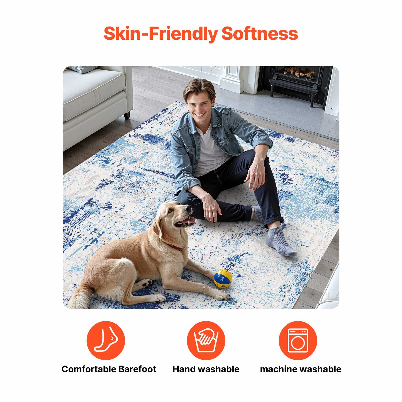 Uimoso 5 x 7 ft Modern Blue Area Rug with Non-Slip Backing and Durable Design