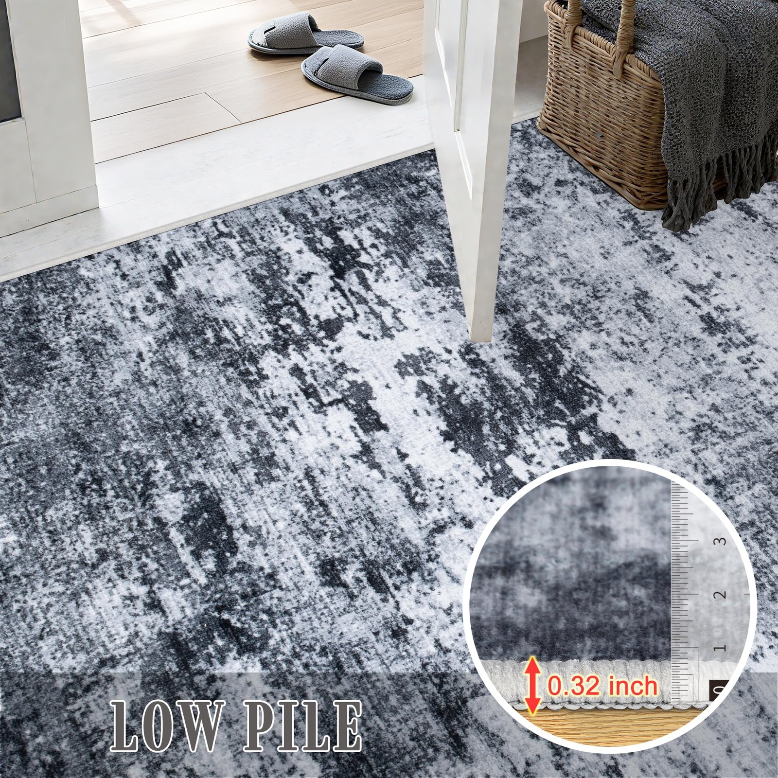 5×7 Area Rug Living Room Rug: Washable Modern 5′ x 7′ (Rectangular), Black