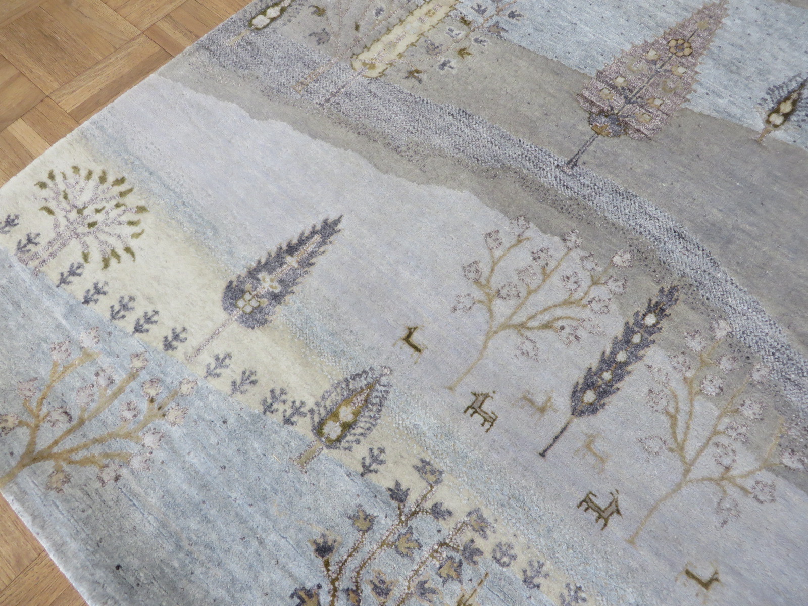 5’7 x 7’9 Hand Knotted Sky Blue Willow Tree Oriental Rug With Silk G5849
