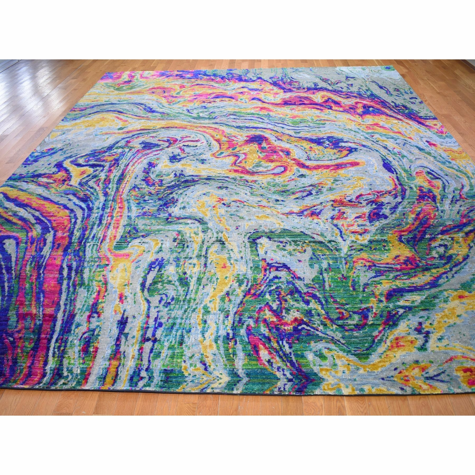 11’7″x14’5″ THE LAVA Oversized Sari Silk Textured Wool Hand Knotted Rug R59270