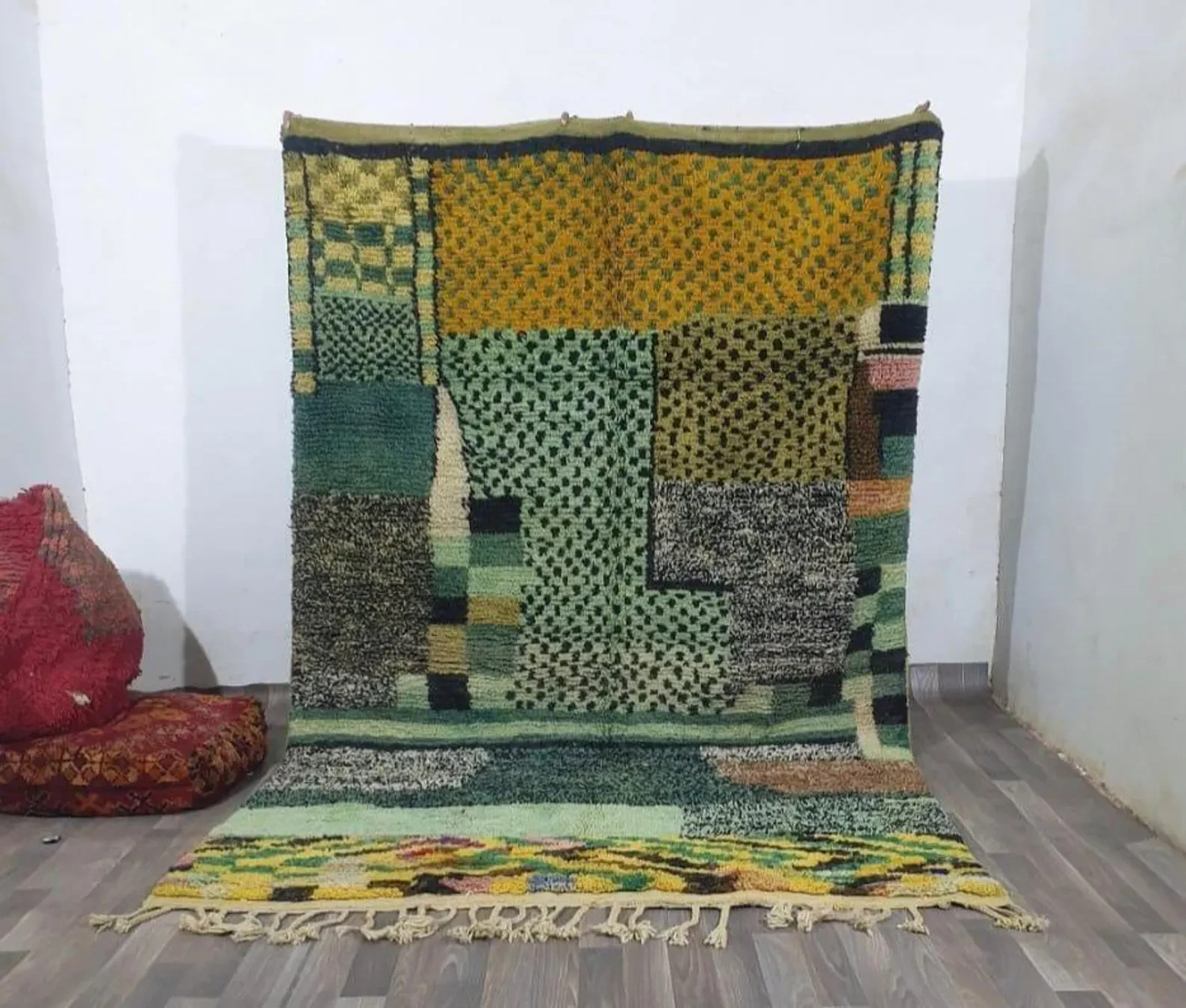 Moroccan Rug, Moroccan Wool Rug – Green Colorful Boho Handwoven