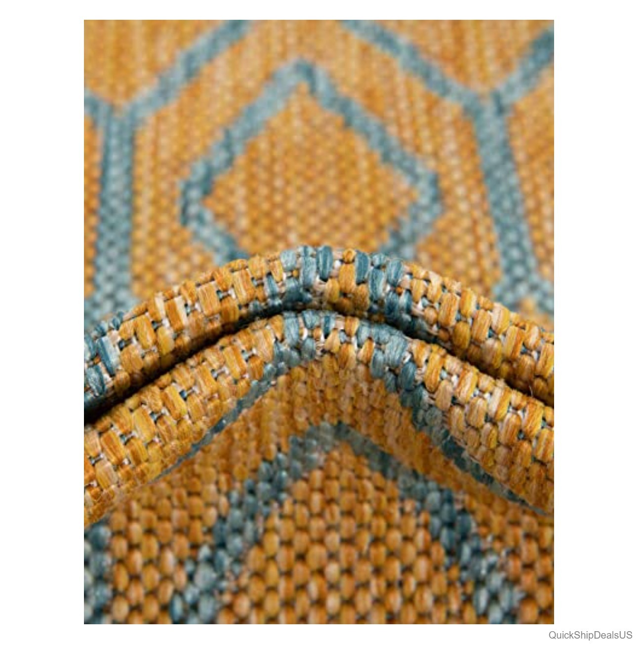 Area Rug 7×10 Rectangle Outdoor Geometric Polypropylene Yellow Aqua Low Pile